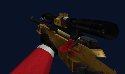 Золотая AWP с красным бантом и гирляндой